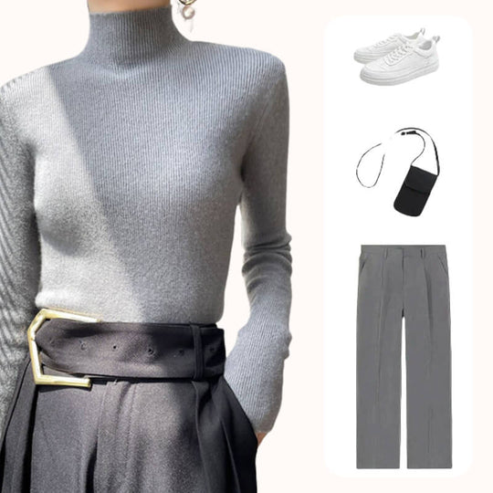 Erin %100 Yün Basit Yarım Yaka Slim Fit Kazak