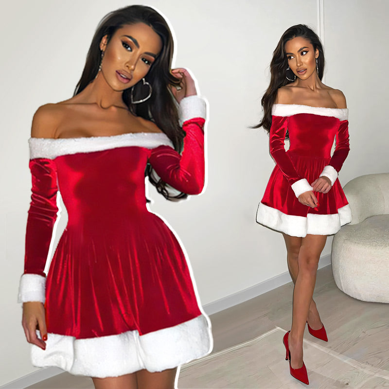 🎅Christmas Party Star💃Women's Christmas One-Shoulder A-Swing Dress