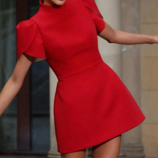 White Swan Slit Short Sleeve Backless Removable Satin Bow Mini Dress