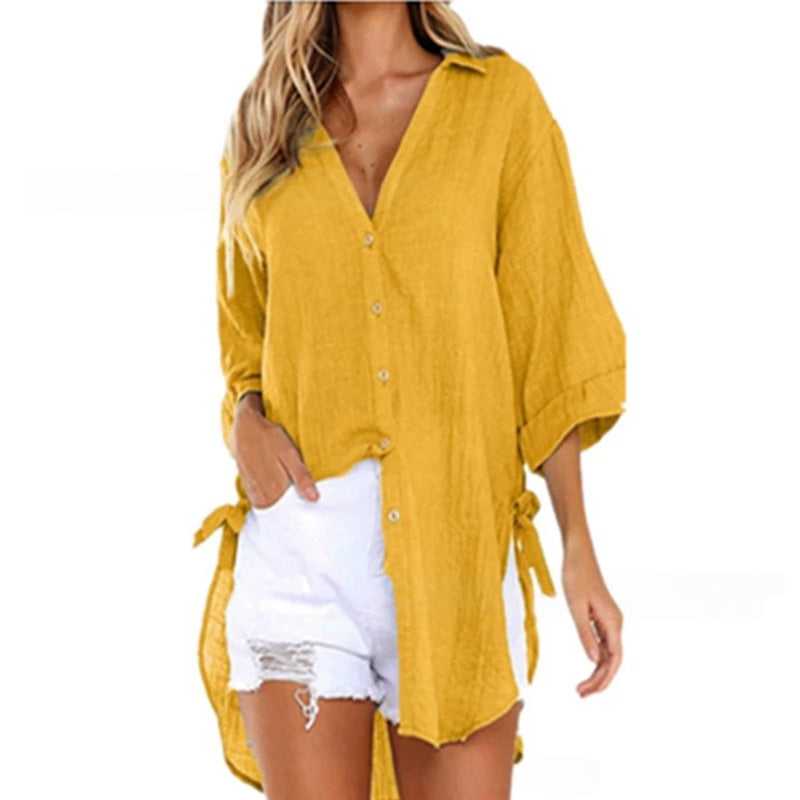 🎉Happy New Year! 50% OFF 🛍️Women's Loose Fit Tie Asymmetrical Shirt