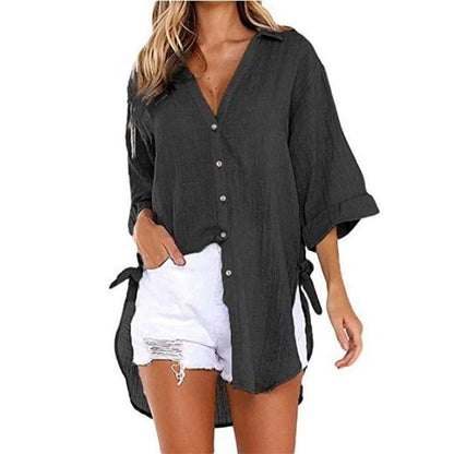 🎉Happy New Year! 50% OFF 🛍️Women's Loose Fit Tie Asymmetrical Shirt