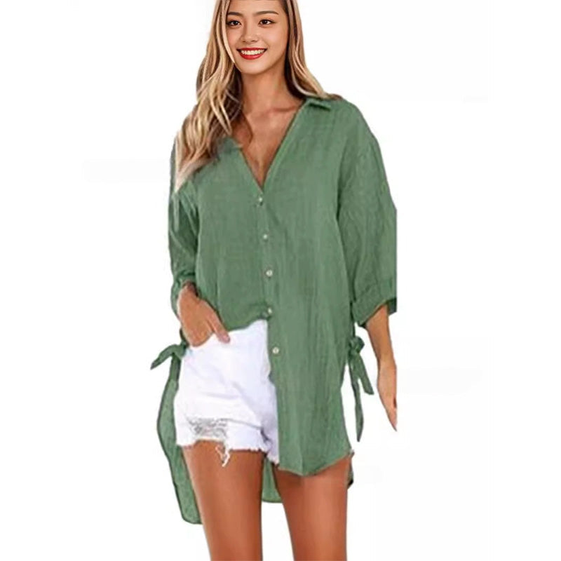 🎉Happy New Year! 50% OFF 🛍️Women's Loose Fit Tie Asymmetrical Shirt