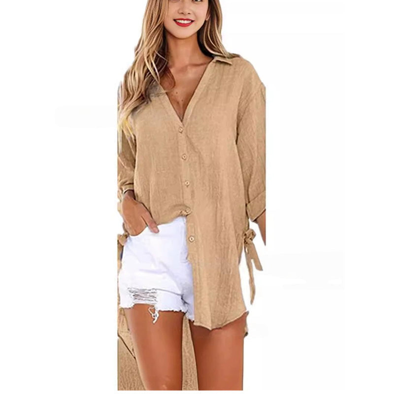 🎉Happy New Year! 50% OFF 🛍️Women's Loose Fit Tie Asymmetrical Shirt