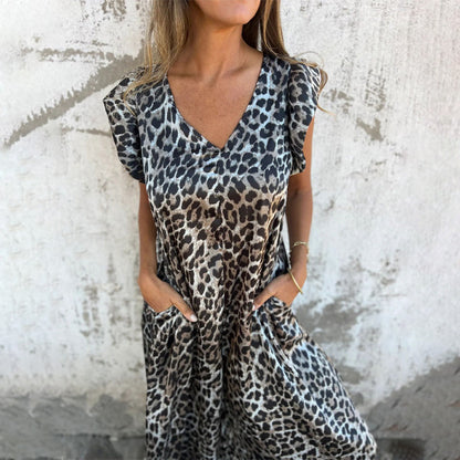 🔥What should I wear tomorrow?✨Women's V-Neck Leopard Print & Solid Jumpsuit