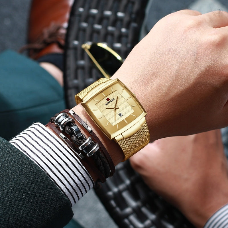 🔥Men’s Ultra-thin Square Mesh Belt Quartz Watch