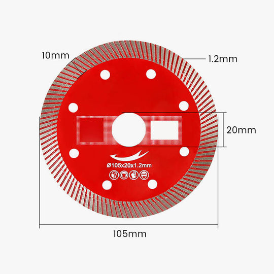 Red Diamond Cutting Disc Ultra-thin High Hardness Cutting Sheet Mesh Corrugated Sheet Suitable for Marble, Ceramics, Tiles, Rock Plates Quick Cutting in Dry and Wet Conditions (opening 20 mm and width diameter 105 mm)