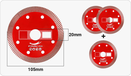 Red Diamond Cutting Disc Ultra-thin High Hardness Cutting Sheet Mesh Corrugated Sheet Suitable for Marble, Ceramics, Tiles, Rock Plates Quick Cutting in Dry and Wet Conditions (opening 20 mm and width diameter 105 mm)