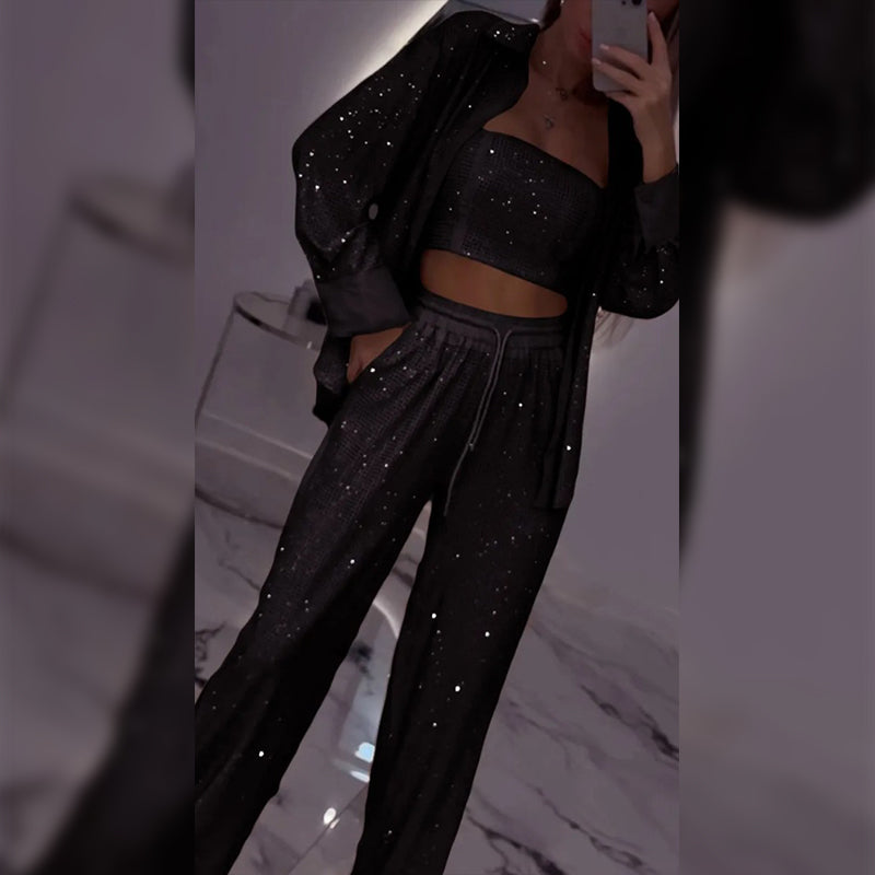 💕2025 HOT 40% OFF SALE 👠Must-Have for Shiny Partiest✨ Dazzling Blazer & Wide-Leg Pants, Stylish and Grand, Perfect for Parties! (3-piece set)