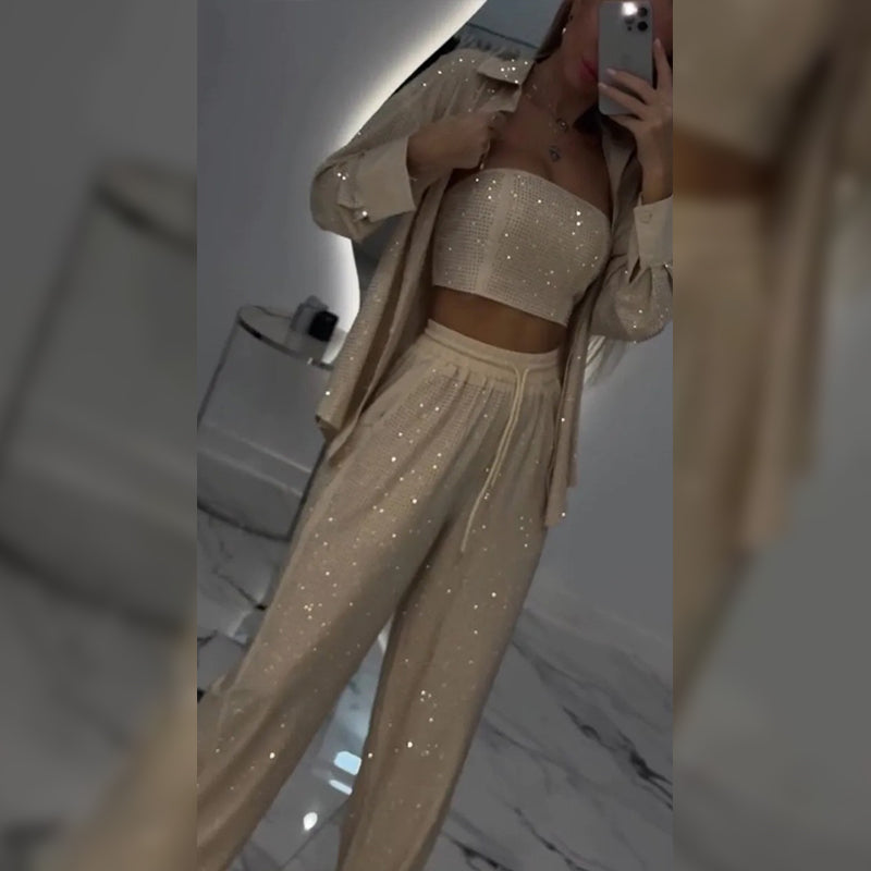 💕2025 HOT 40% OFF SALE 👠Must-Have for Shiny Partiest✨ Dazzling Blazer & Wide-Leg Pants, Stylish and Grand, Perfect for Parties! (3-piece set)