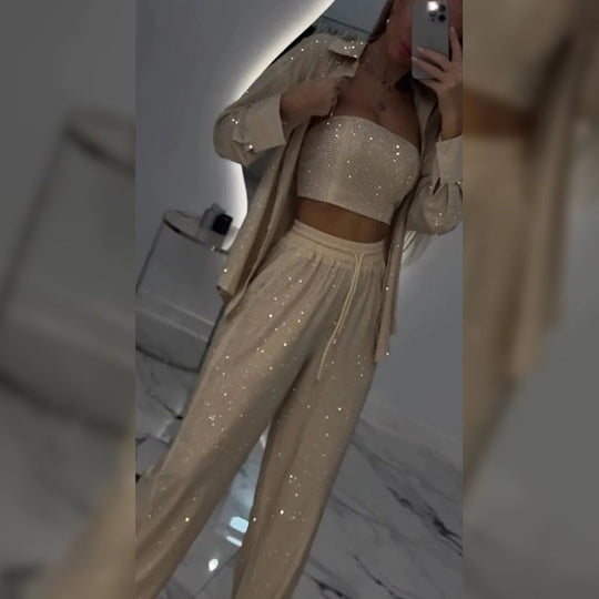 💕2025 HOT 40% OFF SALE 👠Must-Have for Shiny Partiest✨ Dazzling Blazer & Wide-Leg Pants, Stylish and Grand, Perfect for Parties! (3-piece set)