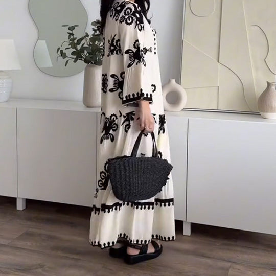 💕Beperkte uitverkoop 50% KORTING💕Losse midi-jurk met ruches voor dames | Losse pasvorm + ademend linnen