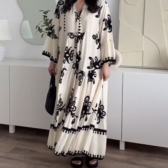 💕Beperkte uitverkoop 50% KORTING💕Losse midi-jurk met ruches voor dames | Losse pasvorm + ademend linnen