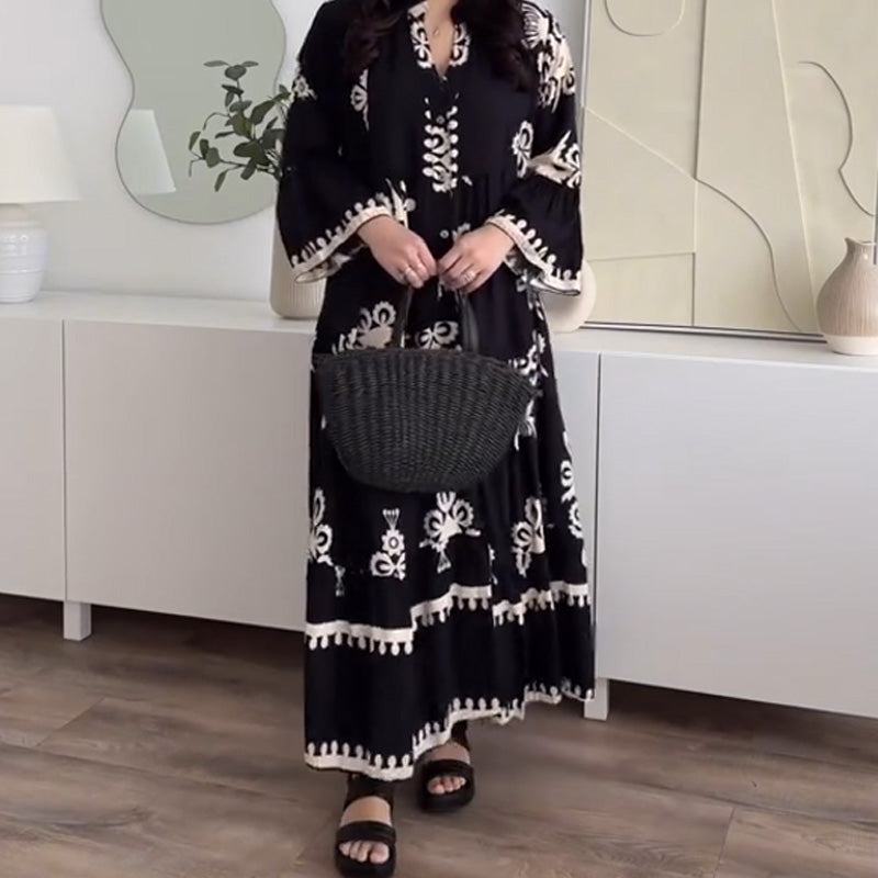 💕Beperkte uitverkoop 50% KORTING💕Losse midi-jurk met ruches voor dames | Losse pasvorm + ademend linnen