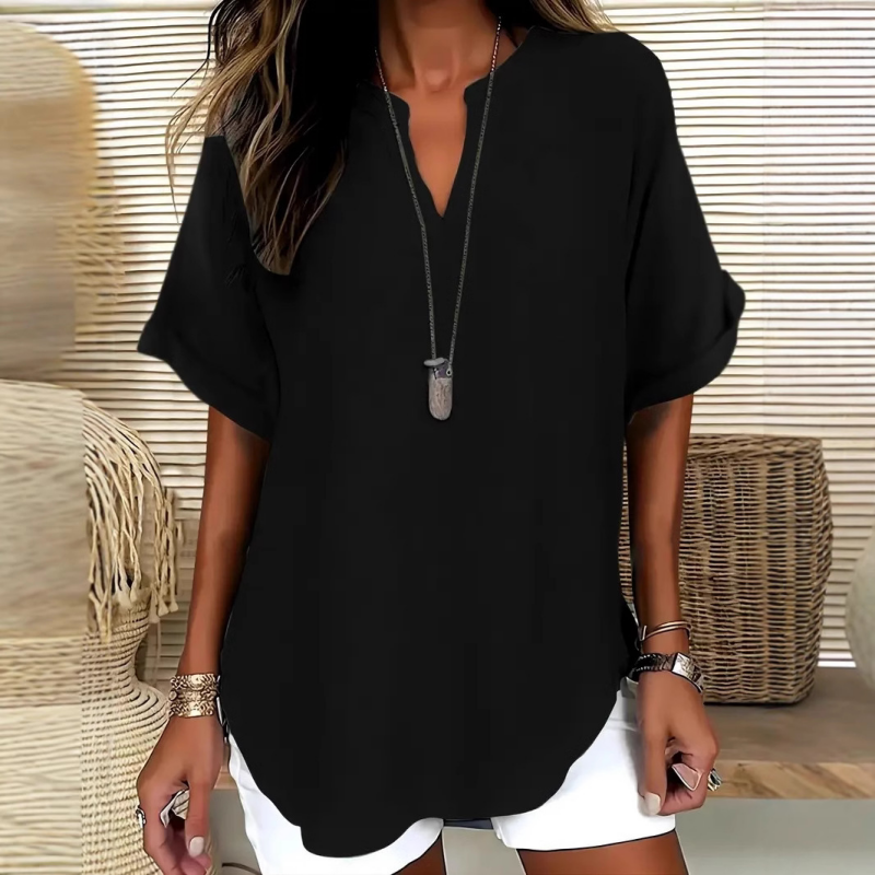Trending Now⭐💃 Flowing Hem V-Neck Blouse – Relaxed Silhouette That Flatters Every Body Type