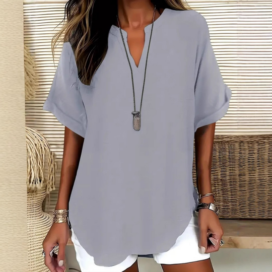 Trending Now⭐💃 Flowing Hem V-Neck Blouse – Relaxed Silhouette That Flatters Every Body Type