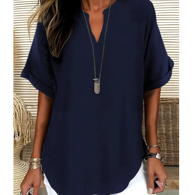 Trending Now⭐💃 Flowing Hem V-Neck Blouse – Relaxed Silhouette That Flatters Every Body Type