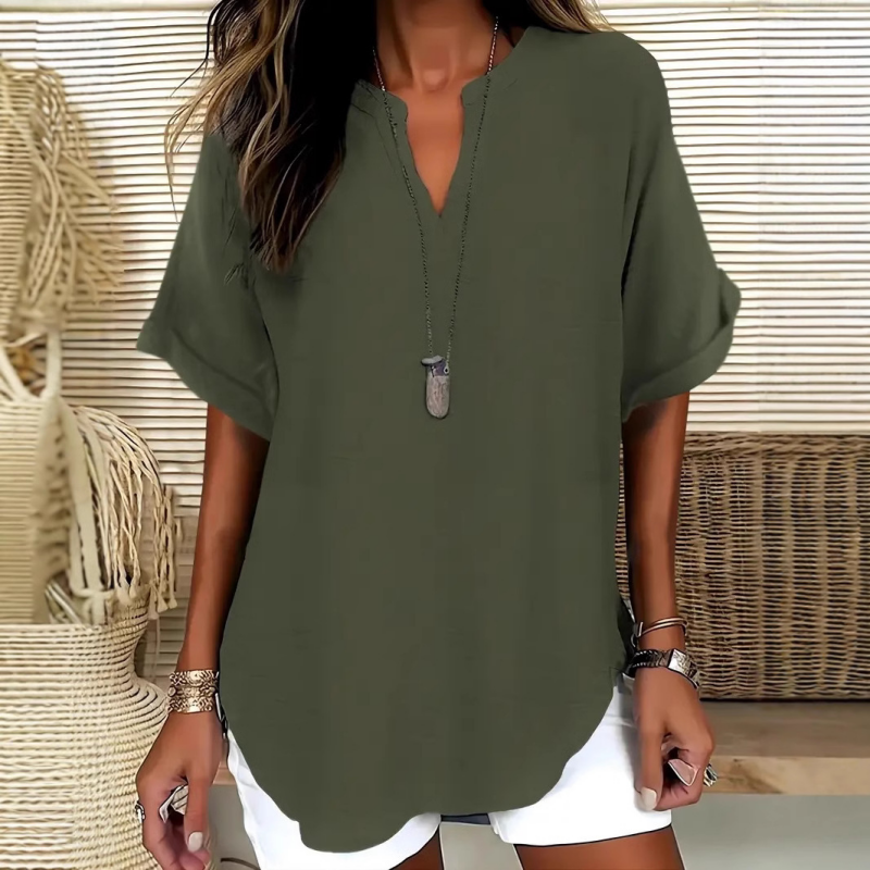 Trending Now⭐💃 Flowing Hem V-Neck Blouse – Relaxed Silhouette That Flatters Every Body Type