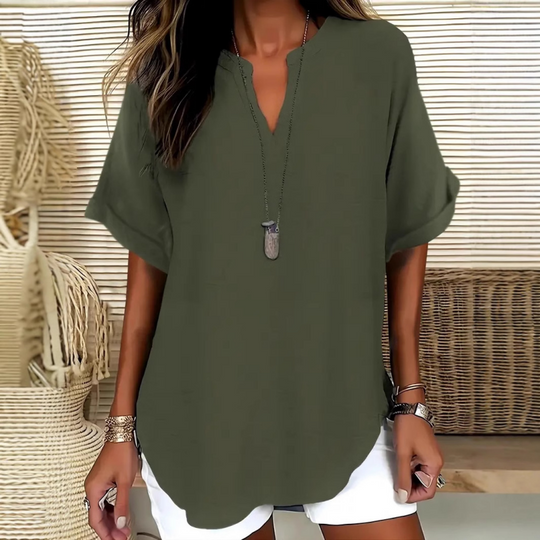 Trending Now⭐💃 Flowing Hem V-Neck Blouse – Relaxed Silhouette That Flatters Every Body Type