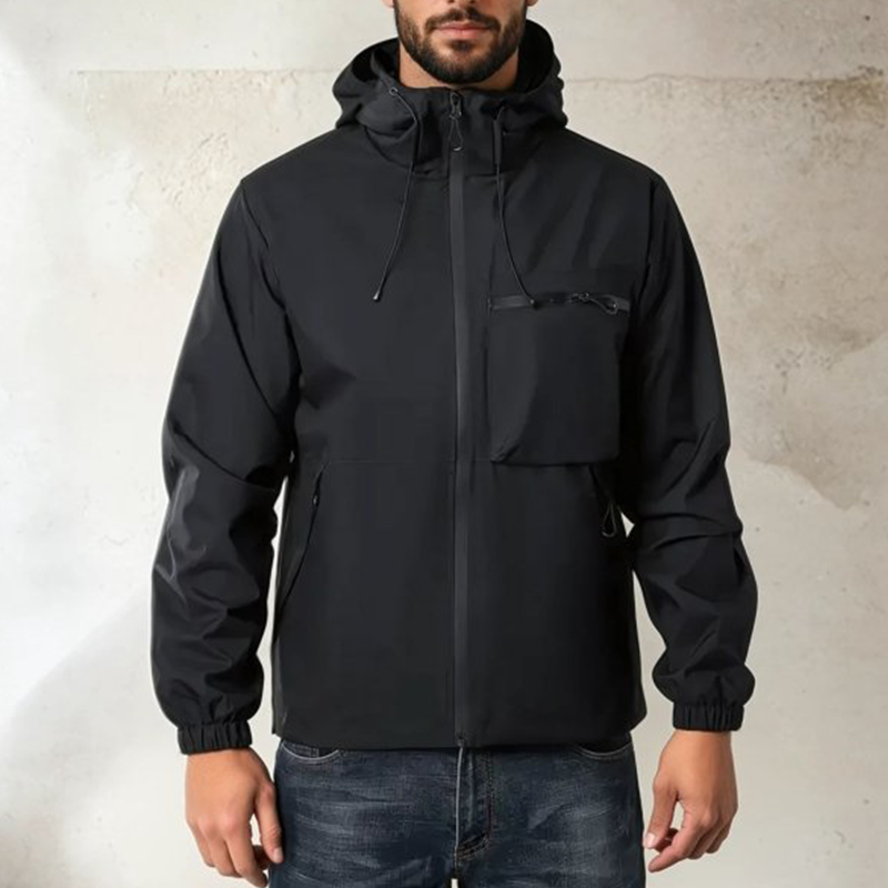 🔥LAST DAY SALE- 50% OFF⛰️Men's Plain Waterproof Windproof Drawstring Zip Up Hooded Jacket