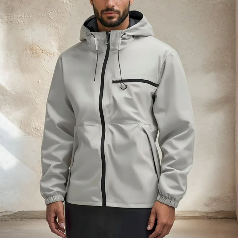 🔥LAST DAY SALE- 50% OFF⛰️Men's Plain Waterproof Windproof Drawstring Zip Up Hooded Jacket