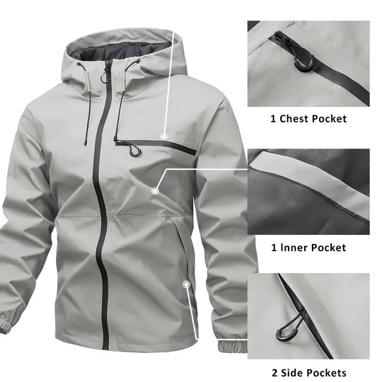🔥LAST DAY SALE- 50% OFF⛰️Men's Plain Waterproof Windproof Drawstring Zip Up Hooded Jacket