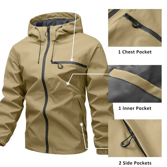 🔥LAST DAY SALE- 50% OFF⛰️Men's Plain Waterproof Windproof Drawstring Zip Up Hooded Jacket