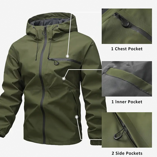 🔥LAST DAY SALE- 50% OFF⛰️Men's Plain Waterproof Windproof Drawstring Zip Up Hooded Jacket