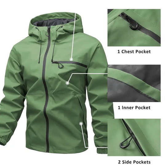 🔥LAST DAY SALE- 50% OFF⛰️Men's Plain Waterproof Windproof Drawstring Zip Up Hooded Jacket