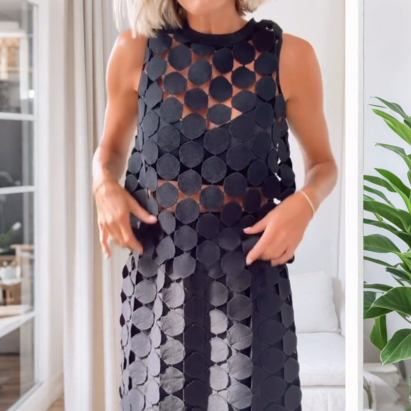 Casie See Through Circle Embroidery Elastic Waist Tassle Hem Maxi Skirt