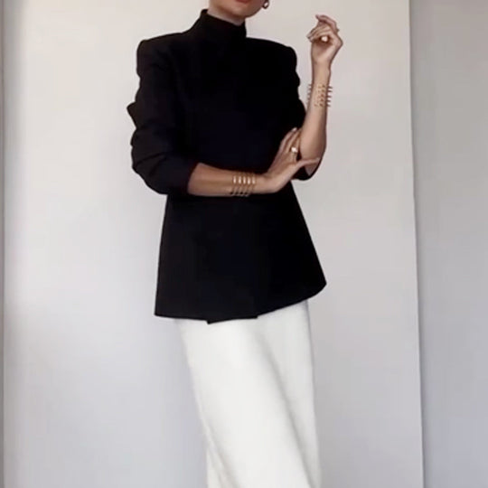 Fashionable Leader One Button Stand Collar Long Sleeve Blazer Jacket