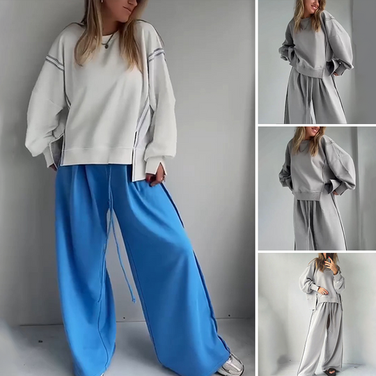 Women’s Casual Set - Spliced Top & Drawstring Pants