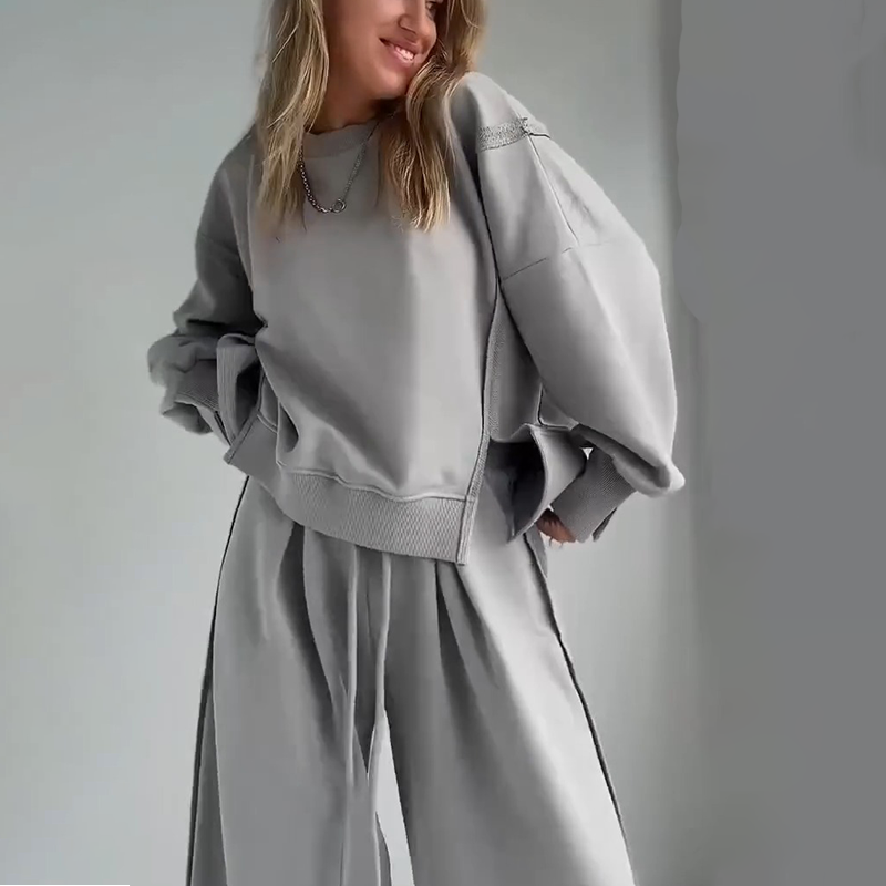 Women’s Casual Set - Spliced Top & Drawstring Pants