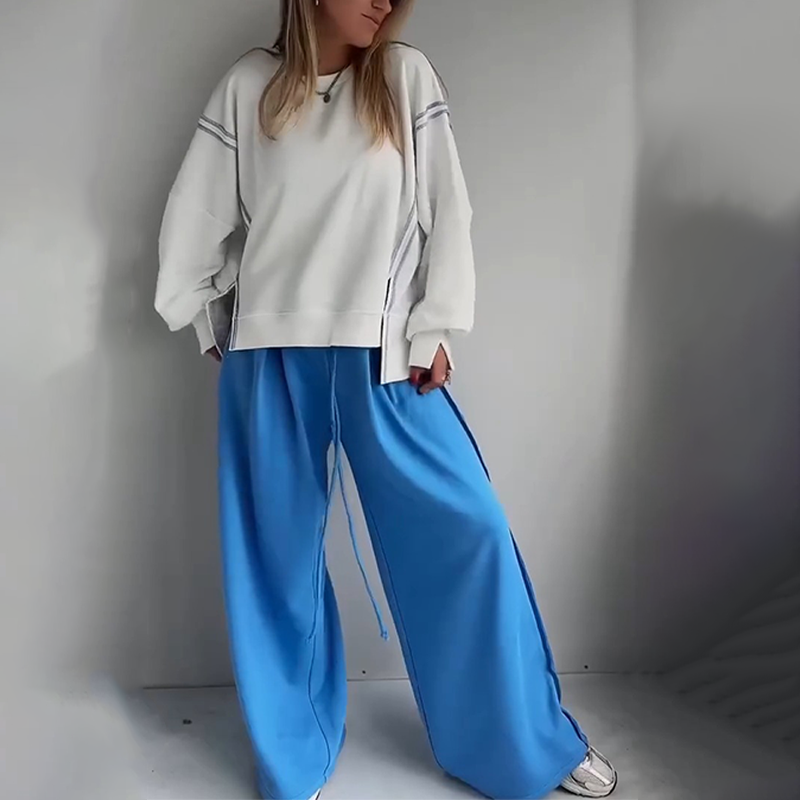 Women’s Casual Set - Spliced Top & Drawstring Pants
