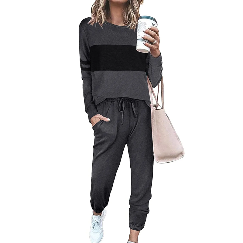 Women's Casual Color Blocking Tops ＆ Pants 2-Piece Set