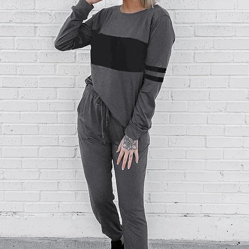 Women's Casual Color Blocking Tops ＆ Pants 2-Piece Set