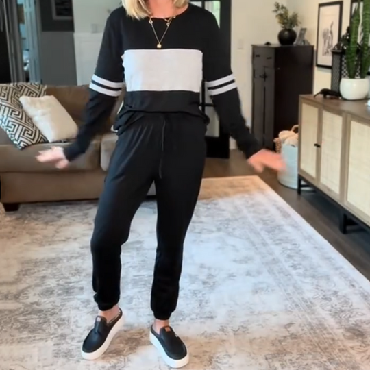 Women's Casual Color Blocking Tops ＆ Pants 2-Piece Set