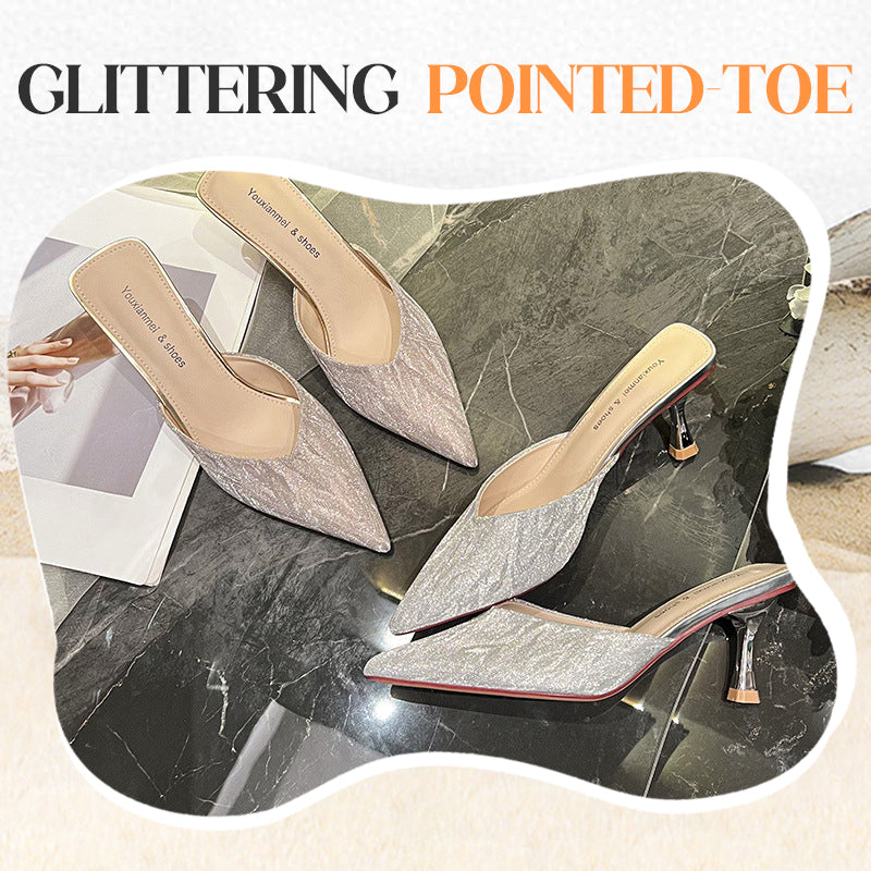 Glittering Pointed-Toe High Heel Sandals