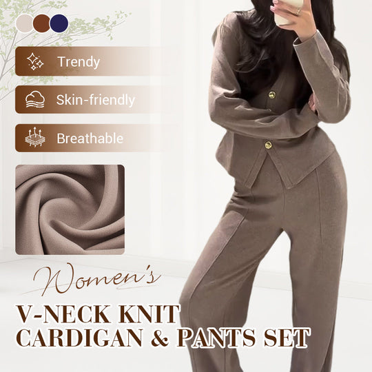 Women's V-Neck Knit Cardigan & Pants Set