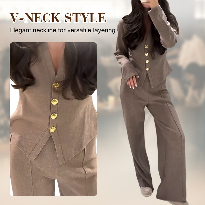Women's V-Neck Knit Cardigan & Pants Set