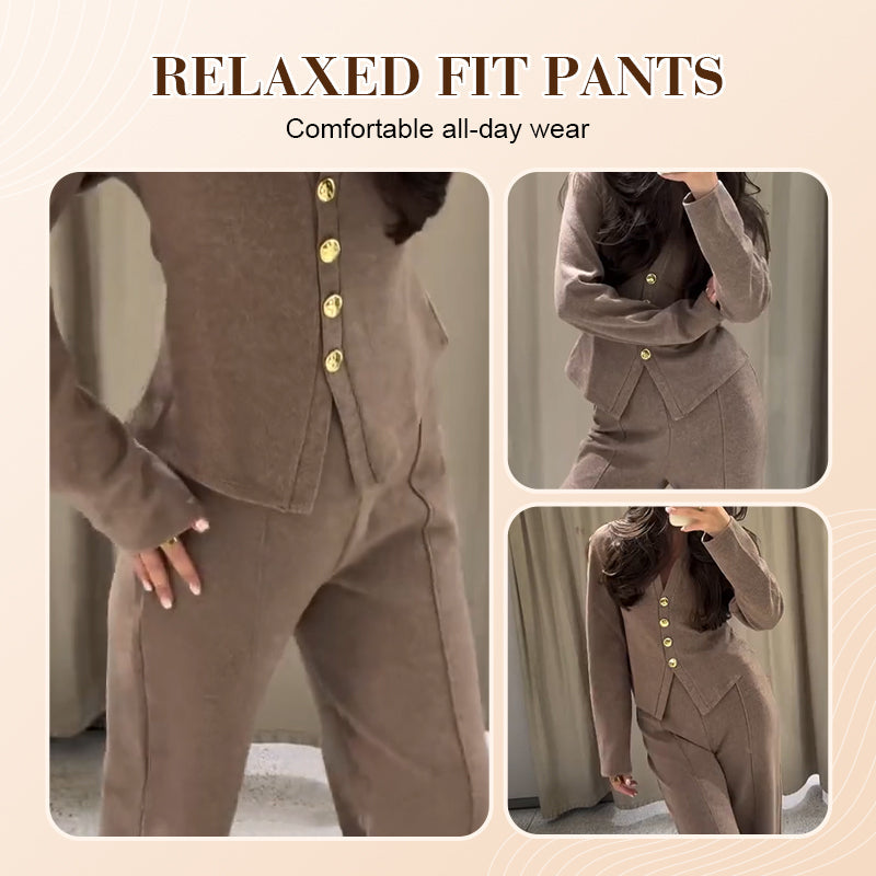 Women's V-Neck Knit Cardigan & Pants Set