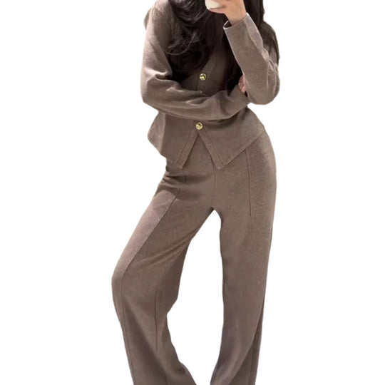 Women's V-Neck Knit Cardigan & Pants Set