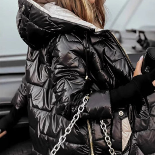 Dámské zimní teplé kabáty střední délky s kapucí