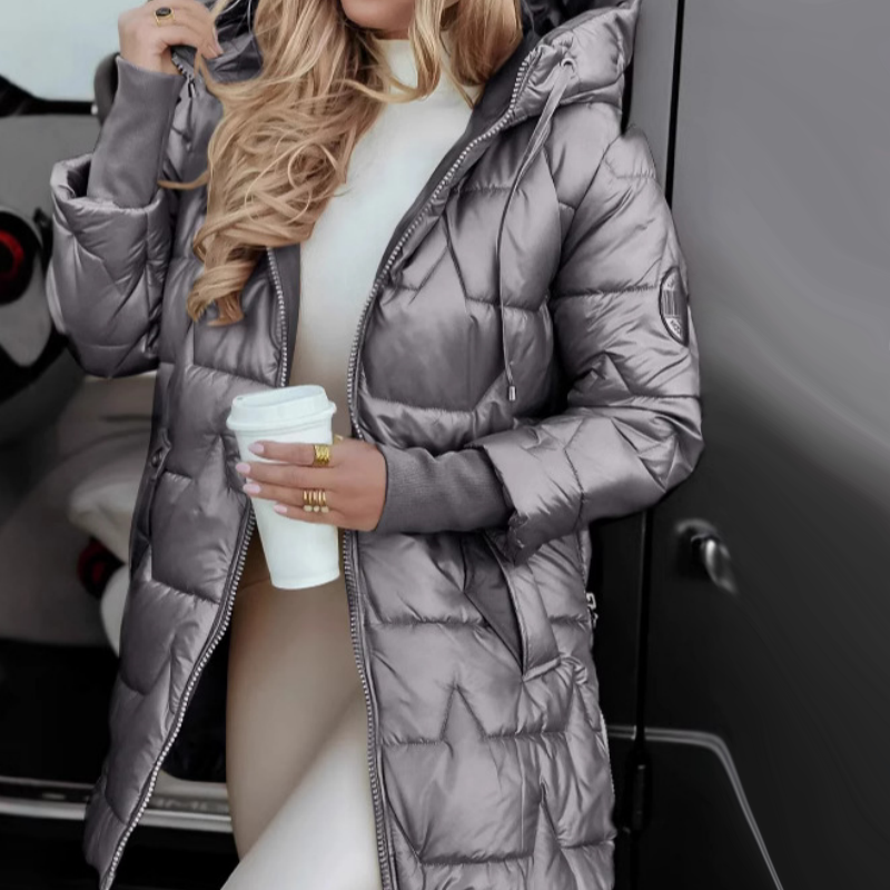 Dámské zimní teplé kabáty střední délky s kapucí