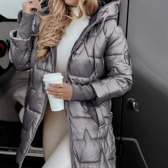 Dámské zimní teplé kabáty střední délky s kapucí