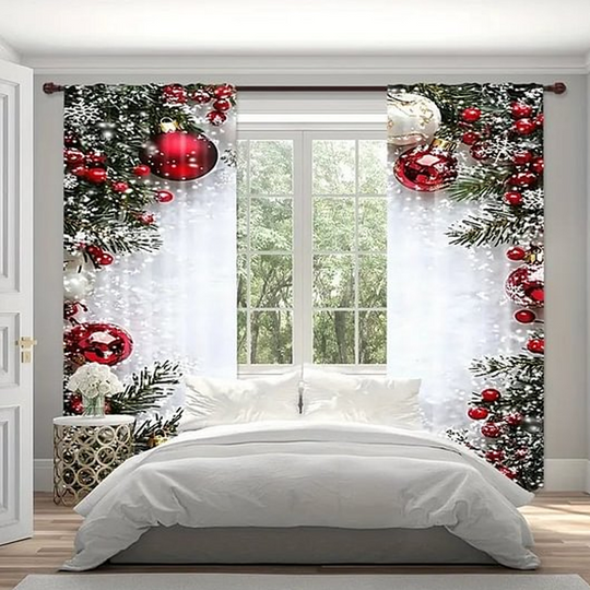 🎅Xmas Sales - 50% OFF🎄Christmas Window Curtains 2-Piece Set for Home Decor