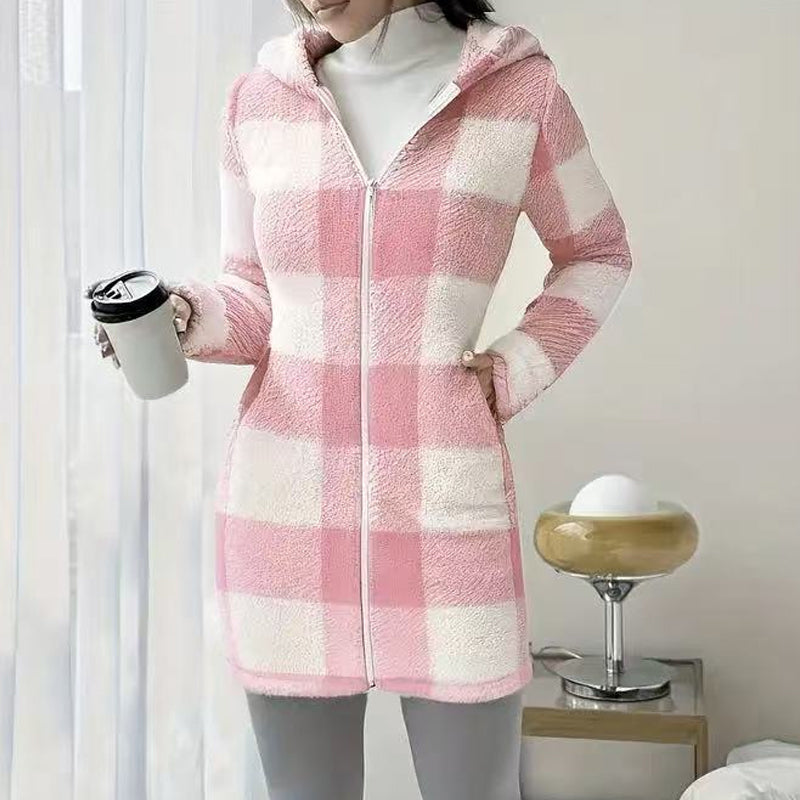 Women's Plaid Zip-Up Hooded Jacket