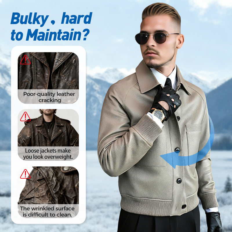 🖤Black Friday-salg: 50 % RABATT🖤 Klassisk herrejakke med aristokratisk skinn i ekte skinn