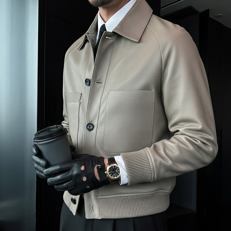 🖤Black Friday-salg: 50 % RABATT🖤 Klassisk herrejakke med aristokratisk skinn i ekte skinn