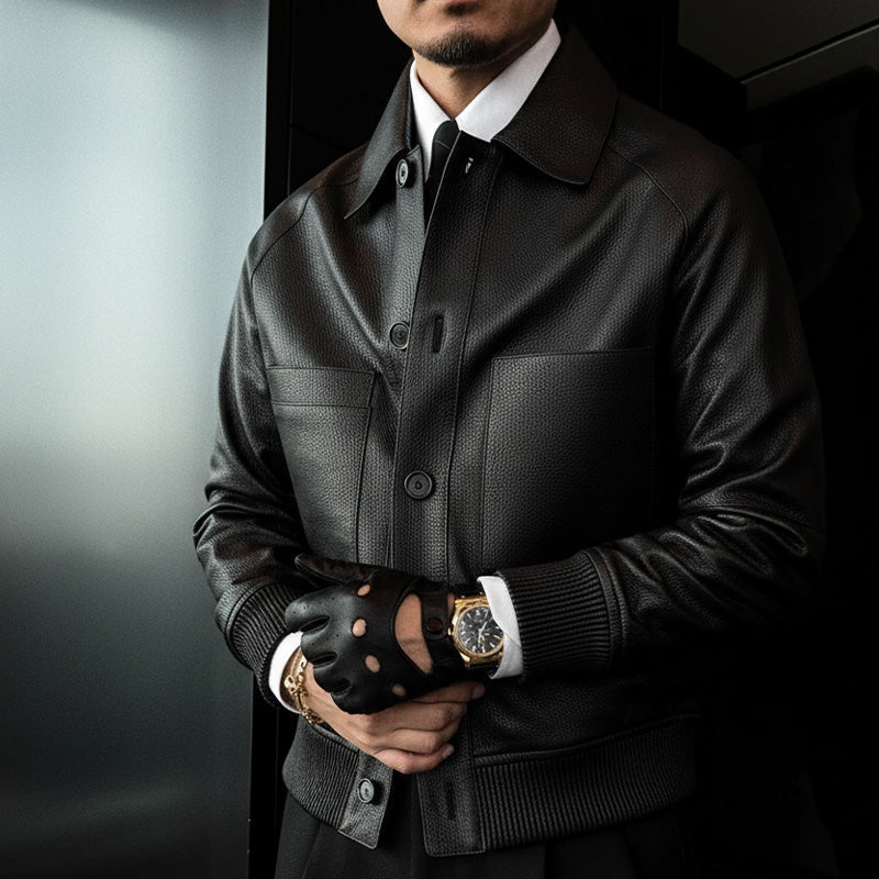 🖤Black Friday-salg: 50 % RABATT🖤 Klassisk herrejakke med aristokratisk skinn i ekte skinn