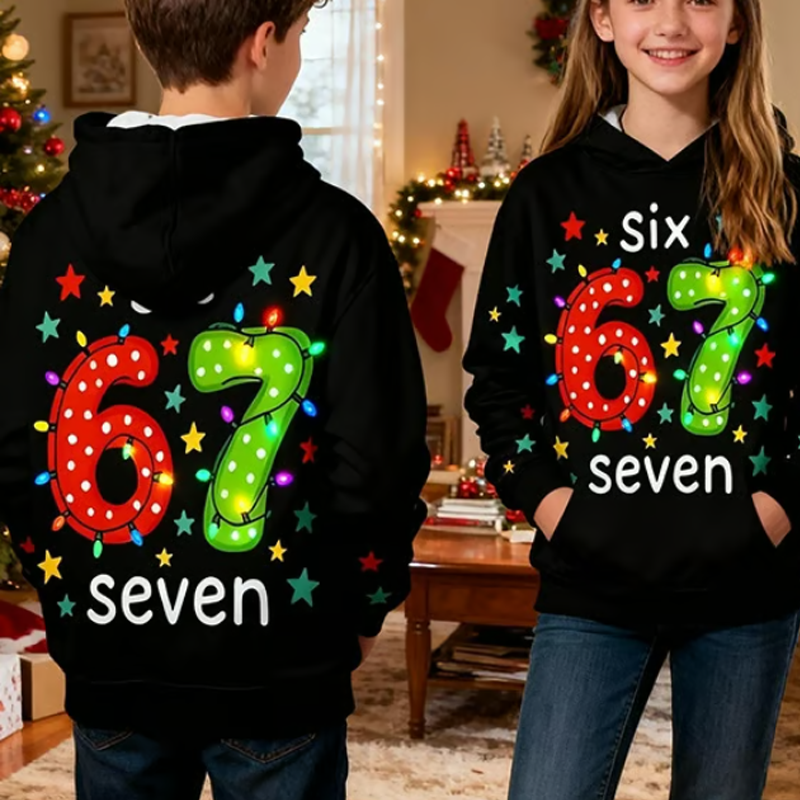 🎁Christmas Sale 50% OFF🎄Kids' "67" Graphic Christmas Pullover Hoodies